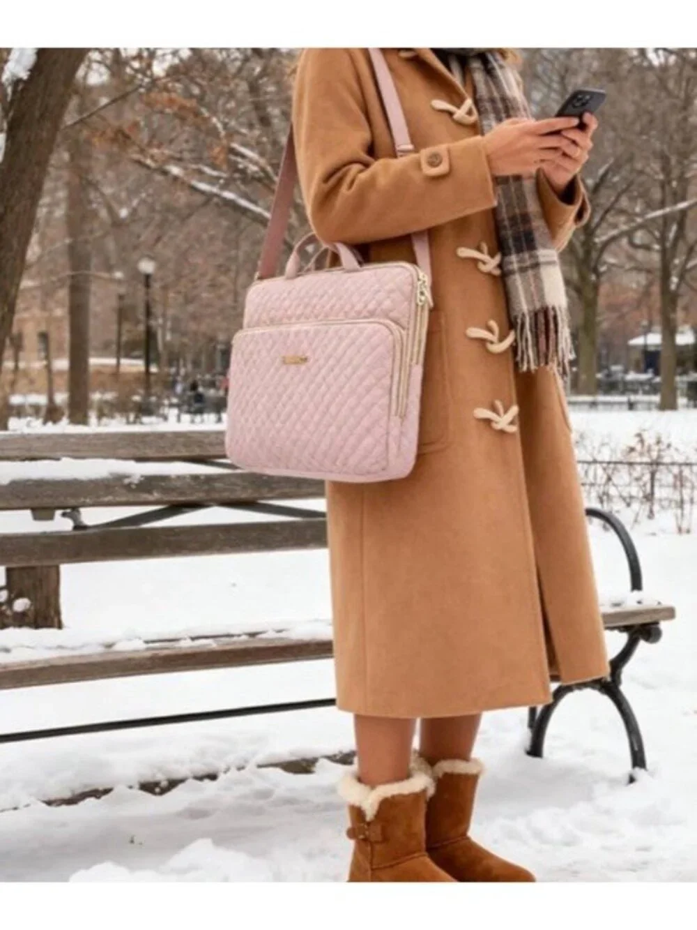 BAGSMART 15.6 Inch Laptop Case Sleeve Pale Pink Shoulder Strap Quilted Bag NWT